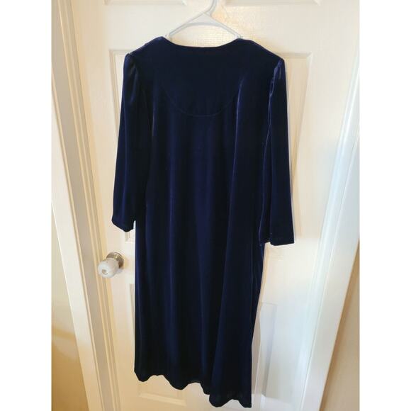 Vintage Large Velvet Lace Sapphire Blue Dressing Gown Robe House Coat Lounger - Picture 6 of 7
